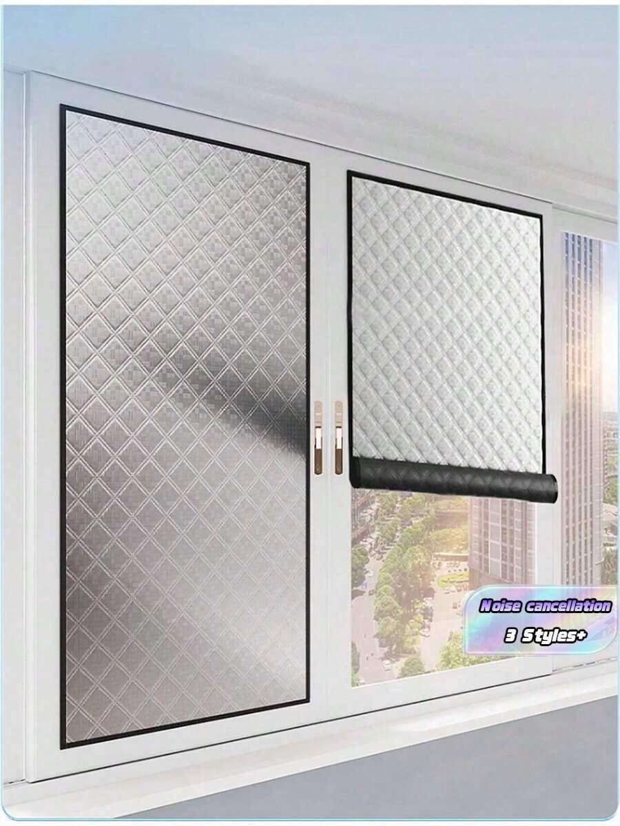 Thermal-Insulated Window Curtain, Self-Adhesive Non-Piercing Removable And Portable, Room Darkening Curtain For Living Room And Bedroom, Wind-Resistant And Warm For Winter - Silver Black - View 1
