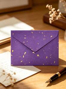 Gold-Flecked Special Paper Envelope & Letter Set, Vintage Thick Premium Invitation Card, Postcard, Wax Seal - A - View 14