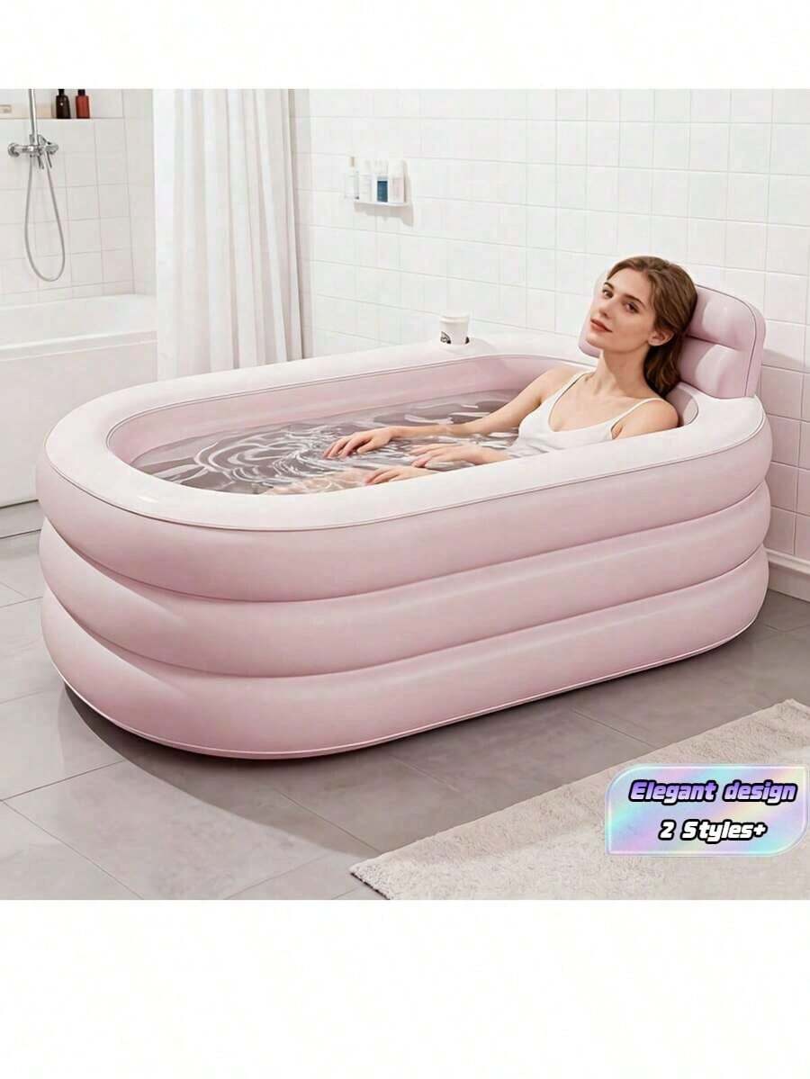 Freestanding Bathtub, Inflatable Bathtub, Bath Ball (Random Color) Combo Set, Ideal For Bathroom Soaking, Post-Work Relaxation, Gym Ice Bath Tub, Durable Pvc Material, Foldable For Storage, 2 Size Options, Included Bath Ball, Suited For Compact - A - View 1