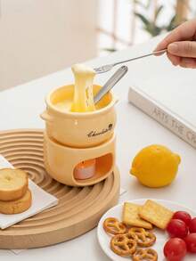 Cirelle 1pc Ceramic Chocolate Fondue Set With Tealight Candle Holder, Mini Cheese & Butter Melting Pot, Portable Porcelain Fondue Mug For Strawberries, Ice Cream, Party & Dessert Decor - View 6