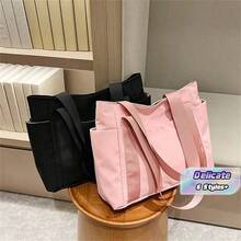 Unisex Casual Shoulder Bag, Large Capacity Handbag, Student Backpack, Solid Color Shoulder Bag, Gym Bag, Travel Bag, Suitable For School And Work - Pink - View 2