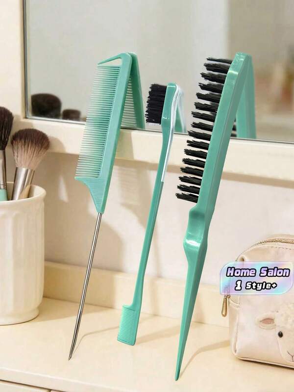 3PCS Professional Hair Styling Brush Set Includes Volumizing Brush Tail Comb Edge Brush Soft Bristles For Hairline Nape Detangling Smoothing Home Salon Beauty Parlor Back To School Travel Portable Men Women Hair Tools Accessories Gift