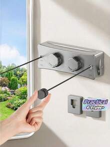 1pc Retractable Invisible Indoor/Balcony Steel Clothesline, Bathroom Retractable Clothesline,Spring,Minimalist,Summer Tops - Multicolor - View 1