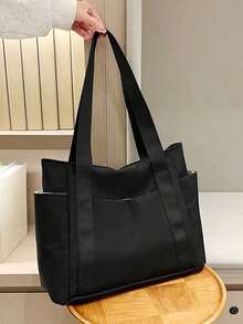 Unisex Casual Shoulder Bag, Large Capacity Handbag, Student Backpack, Solid Color Shoulder Bag, Gym Bag, Travel Bag, Suitable For School And Work - Pink - View 5