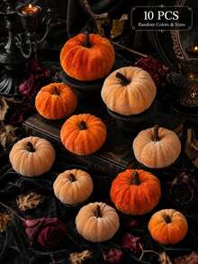 Muroi Mono 3/6/10pcs Velvet Flocked Artificial Pumpkin Decoration, Realistic Fake Pumpkin Model Prop, Fall Harvest Decorative Ornament, Ideal For Halloween Party Home Table Shelf Tiered Tray Display - multicolor - View 13