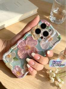 Casing Ponsel Motif Bunga Lukisan Minyak Cahaya Biru, Menampilkan Pola Lukisan Minyak Bunga Artistik - Hijau - View 1