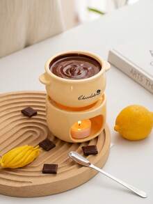 Cirelle 1pc Ceramic Chocolate Fondue Set With Tealight Candle Holder, Mini Cheese & Butter Melting Pot, Portable Porcelain Fondue Mug For Strawberries, Ice Cream, Party & Dessert Decor - View 5