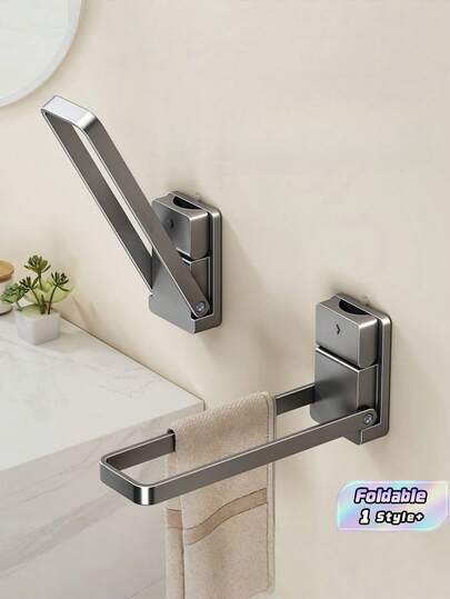 1PC Foldable No Drilling Wall Mounted Towel Rack Hand Towel Holder Multiuse Bathroom Organizer For Hanging Towels Jewelry Hairbands Near Sink Kitchen Accessories Gift For Housewarming