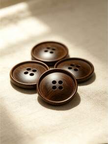 Vintage Imitation Wooden Concave Four-Hole Buttons Multicolor Resin Sewing Fasteners Bulk Supply For Overcoat, Windbreaker, Suit, Handmade Garment Sewing Supplies - coffee color - View 2