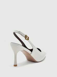 CUCCOO BIZCHIC 女款尖頭細高跟白色後綁帶slingback高跟鞋，日常百搭通勤鞋 - 白色 - 查看 8