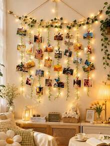 1 set Tempat Pajangan Foto Tanaman Hijau Buatan, Dekorasi Dinding Foto Anyaman Tali, Ornamen Foto Bunga Daisy Putih, Klip Foto Anyaman, Dekorasi Dinding Rumah Kreatif, Pajangan Kartu Foto dan Memo, Perlengkapan Pesta Pernikahan - beraneka warna - View 2