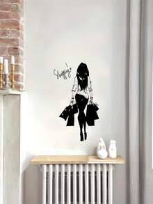 1PC Large Vinyl Self Adhesive Waterproof Removable Durable Fashion Shopping Woman Pattern Wall Decals Stickers For Living Room Home Decor Unique Gift For Women Girls - multicolor - View 3