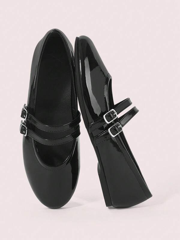 CUCCOO DOLLMOD Women's Shoes, Flats, Black, Glossy Texture, Casual Sweet Solid Color Ballet Style, Daily Vacation Campus Commuter Party Wedding, Cute And Comfortable