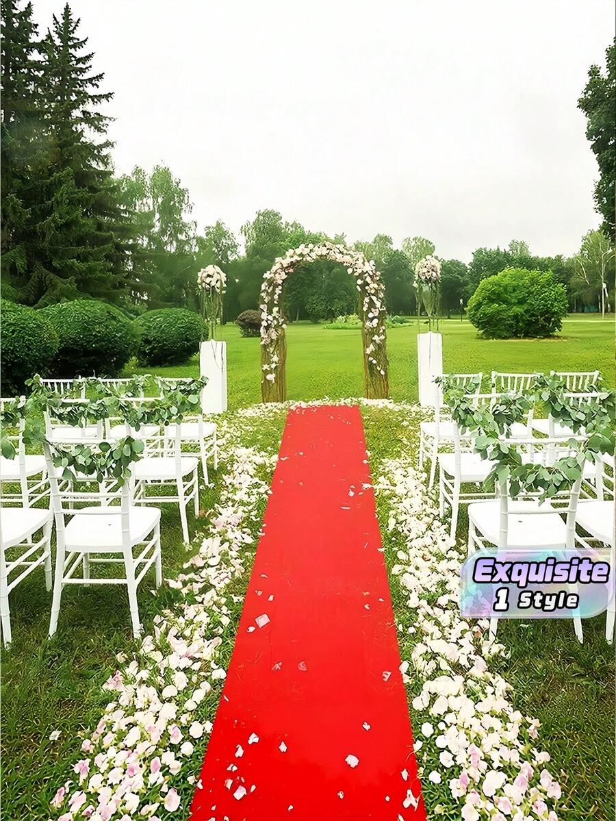 Disposable White And Red Aisle Carpets, Event, Party, Wedding And Grand‑Opening Ceremony Aisle Rugs, Full‑Coverage Stage Floor Mats, Welcome Doormats, Outdoor Commercial Carpets - Red - View 1