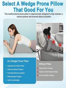 1 Ergonomic Wedge-Shaped Prone Pillow, With Multi Position Memory Foam Support Pad For Relieving Pressure On The Spine, Neck, And Back, Equipped With A Detachable And Washable Outer Cover And Anti Slip Bottom - 1PC - View 5