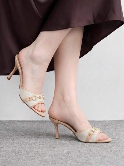 CUCCOO BIZCHIC Sandalias de tacón alto con punta abierta y correa única con hebilla de metal color albaricoque para mujer, nuevas para primavera/verano, cómodas, versátiles y de moda para ir al trabajo