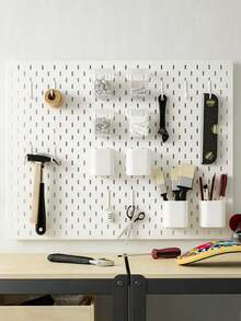 White Plastic Pegboard Wall Organizer Set With Shelves Hooks Storage Cups, DIY Splice Wall Mount Hole Display Rack, Easy Installation Space-Saving Storage For Stationery Photos Small Decor, Desk Wall Storage For Bedroom Study Office - White - View 7