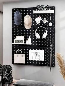 Black Pegboard Wall Organizer Kit With Hooks, Shelves And Storage Bins, Modular Wall Mount Hole Board Display Rack, Easy Install DIY Space Saving Storage For Desk Accessories Stationery Decor Gaming Bedroom Office Wall Decor - Black - View 6