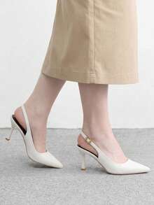 CUCCOO BIZCHIC 女款尖頭細高跟白色後綁帶slingback高跟鞋，日常百搭通勤鞋 - 白色 - 查看 5