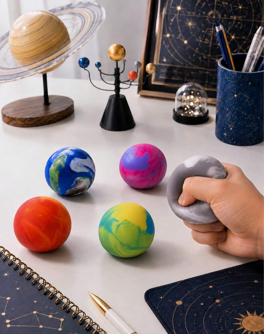 Hape 1個黑色灰色月亮星球壓力球,6cm/2.36in 大理石紋 PVA 填充擠壓球,光滑 TPR 外層,柔軟掌心抓握手部擠壓配件,適用於辦公桌、辦公室、居家、旅行 - 彩色 - 查看 1