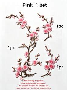 1組，粉色、藍色和玫瑰紅色可選，楊梅刺繡補丁，帶有刺繡梅花圖案的補丁。適用於修補損壞衣物和作為衣飾裝飾 - A - 查看 10