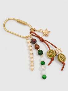 ROMWE Fairycore 1 Piece Spring Summer Dopamine Style Colorful Beaded Bag Keychain Pendant, Woven Rope Bag Charm, DIY Hanging Ornament - Green - View 3