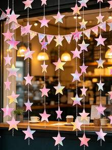 Double-Mirror Five-Pointed Star Patterned Hanging Decoration, Pendant, For Weddings, Parties, Festivals, Christmas Ribbons, Halloween Decorations And Arrangements. - various - View 7