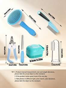 PETSIN Pet Grooming 7-Piece Set, Pet Nail Clippers And Grinder, Flea Comb, Suitable For Cats, Dogs, Rabbits, Pet Grooming SPet Cleaning Accessories, Pet Supplies - Blue seven-piece set - View 2