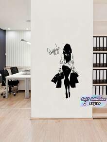 1PC Large Vinyl Self Adhesive Waterproof Removable Durable Fashion Shopping Woman Pattern Wall Decals Stickers For Living Room Home Decor Unique Gift For Women Girls - multicolor - View 1