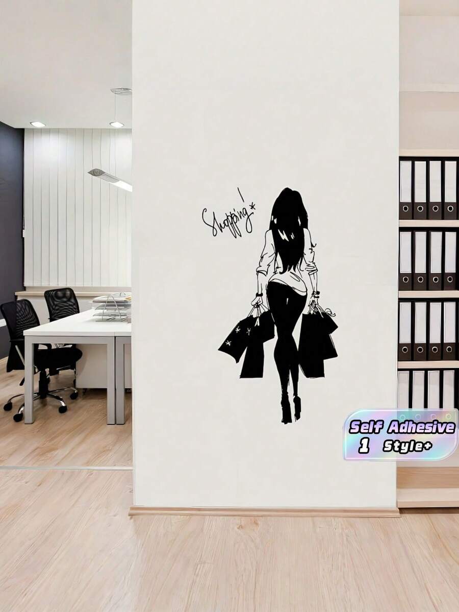 1PC Large Vinyl Self Adhesive Waterproof Removable Durable Fashion Shopping Woman Pattern Wall Decals Stickers For Living Room Home Decor Unique Gift For Women Girls - multicolor - View 1