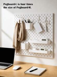 White Plastic Pegboard Wall Organizer Set With Shelves Hooks Storage Cups, DIY Splice Wall Mount Hole Display Rack, Easy Installation Space-Saving Storage For Stationery Photos Small Decor, Desk Wall Storage For Bedroom Study Office - White - View 2