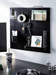 Black Pegboard Wall Organizer Kit With Hooks, Shelves And Storage Bins, Modular Wall Mount Hole Board Display Rack, Easy Install DIY Space Saving Storage For Desk Accessories Stationery Decor Gaming Bedroom Office Wall Decor - Black - View 2
