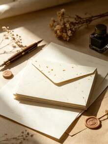Gold-Flecked Special Paper Envelope & Letter Set, Vintage Thick Premium Invitation Card, Postcard, Wax Seal - A - View 9