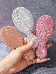 1pc Portable Luxury Rhinestone Mini Air Cushion Hair Brush, Scalp Massage Comb, Anti-Static Smooth Styling Brush, Makeup & Hairstyling Tool For Home And Travel - Multicolor - View 3