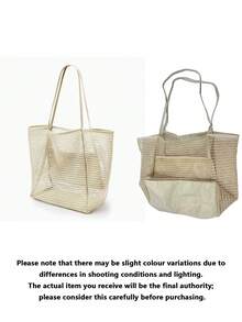 1Pc Fashion Foldable Women Beach Tote Bag, Large Capacity Transparent Mesh Shoulder Bag, Durable Oxford Fabric, Lightweight Spacious For Travel Shopping Vacation Storage - Multicolor - View 7