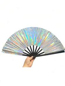 1PC 34.04CM Oversized Colorful Flashing Foldable Hand Fan Durable Dancing Accessory For Party Disco Music Festival Performance Costume Decoration Gift - Multicolor - View 3
