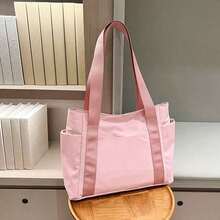 Unisex Casual Shoulder Bag, Large Capacity Handbag, Student Backpack, Solid Color Shoulder Bag, Gym Bag, Travel Bag, Suitable For School And Work - Pink - View 13