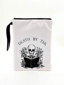 1PC Zipper Book Cover Skull Rose Print White Protective Portable Storage Pouch For Students Teachers Waterproof Dustproof Scratchproof Lightweight Anti Wrinkle School Office Travel Essential Gift - multicolor - View 2