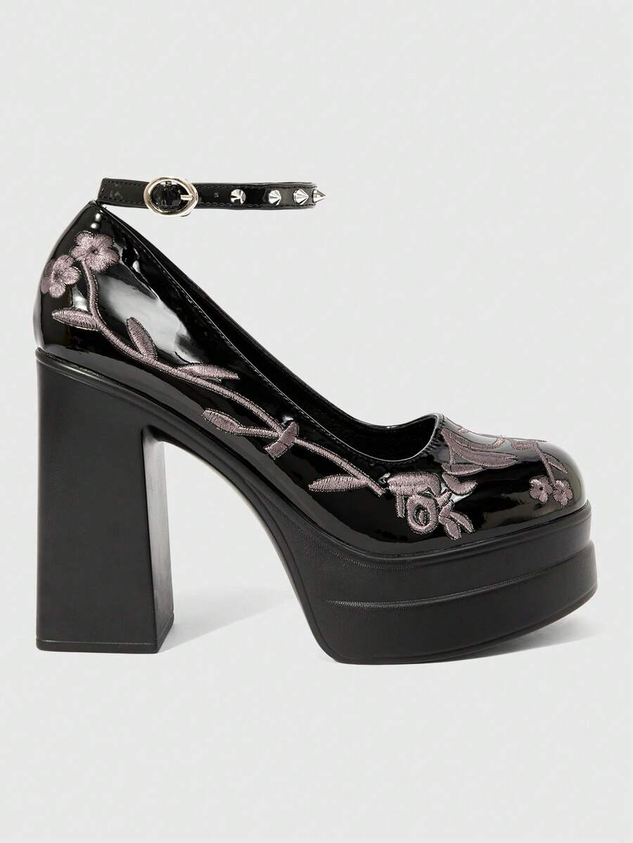 ROMWE Kawaii Women's Thick-Soled Thick-Heeled Shoes, Punk Style, Dark ...