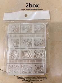 2-box set med blandade storlekar av akrylpearls och metalliska stålkulor, slumpmässigt assorterade nagelcharms och dekorationsaccessoarer för manikyr, DIY, salong, hem, fest, bröllop, födelsedag, festival och vardagsbruk, glansiga, glittriga, blanka, lätta att applicera, släta och mångsidiga - Multifärgad - Visa 8