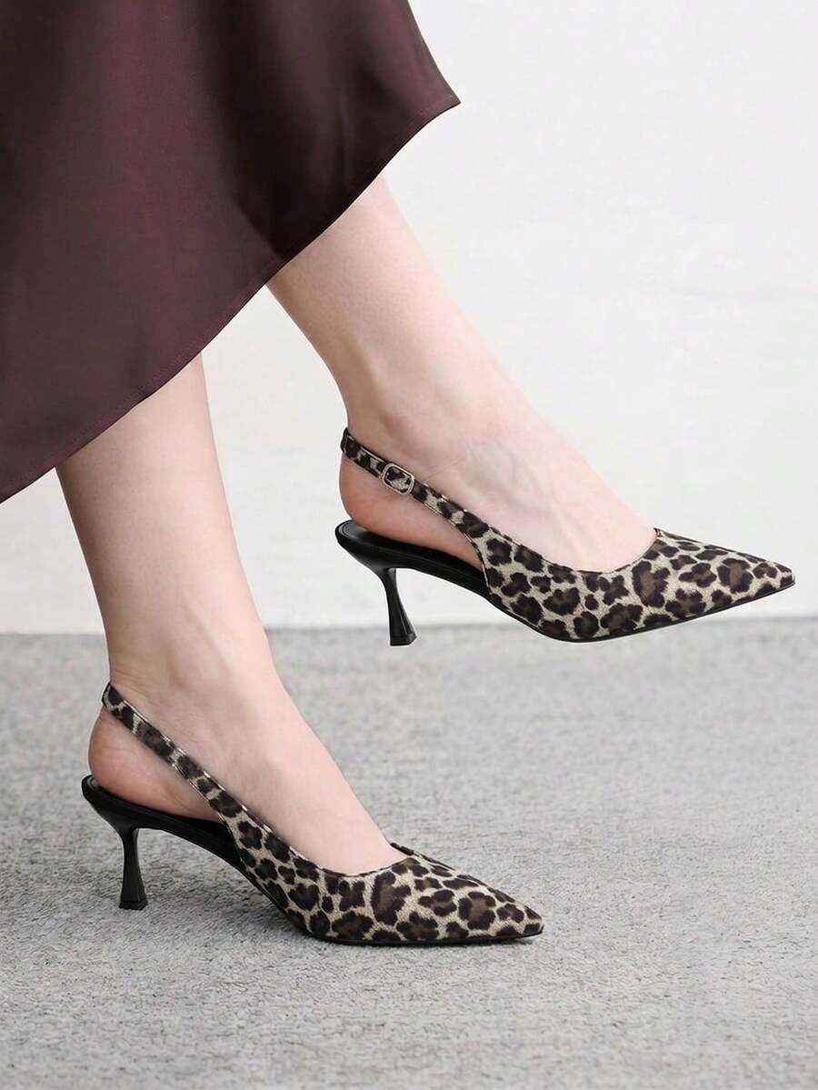 CUCCOO BIZCHIC 女款尖頭絲綢豹紋高跟鞋,日常通勤辦公時尚圖案高跟鞋 - 真絲豹紋 - 查看 1