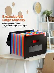 1pc 25 Pocket Folder Organizer Portable Plastic File Box Paper Document Bill Receipt Storage Art Supply Multi Permanent File Holder For Office School Home Use - Multicolor - View 2