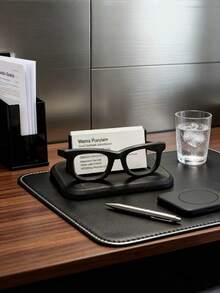 1PC Metal Modern Minimalist Creative Eyeglasses Shape Sturdy Non Slip Scratch Resistant Black Business Card Holder Stand For Office Front Desk Reception Conference Room Professional Office Supplies Desk Organizer - multicolor - View 5