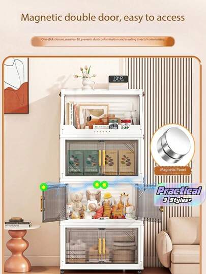 1pc Multi-Layer Foldable Storage Cabinet, Household Simple Foldable Plastic Cabinet, Large Capacity For Snacks, Sundries, Clothes, Toys