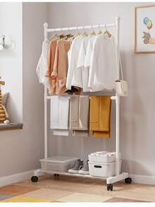 Home Bedroom Freestanding Multi-Functional Hanging Clothes Rack With Movable Wheels, Minimalist Drying And Clothing Hanger, Coat Rack. - A - View 4