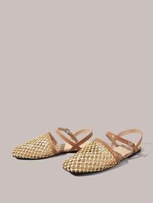 Styleloop Women's Flat-Soled Shoes, Straw Fabrics, Mary Jane, Bohemian Vacation Style Wear, A Must For Summer Travel, Breathable And Versatile - Brown - View 3