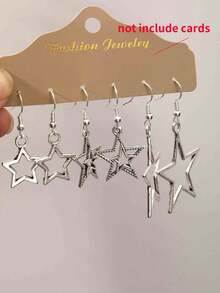 ROMWE Goth 3pairs Star Design Drop Earrings - Silver - View 2