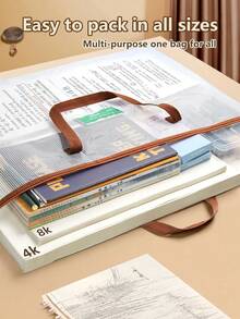 A Large Portable Tutoring Bag, Simple Transparent Grid File Bag, A2A3A4 Large Art Tool Bag, Suitable For Holiday Tutoring, Textbook Storage, Art Training, Painting Tool Storage. - A - View 5