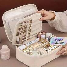 Multi-Layer Large Capacity Removable Makeup Bag, Faux Leather Travel Cosmetic Storage Box With Brush Holder, Portable Cosmetics Organizer For Beauty Essentials, Travel Vanity Case - Multicolor - View 1