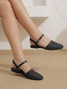 Styleloop Women's Flat-Soled Shoes, Straw Fabrics, Mary Jane, Bohemian Vacation Style Wear, A Must For Summer Travel, Breathable And Versatile - Black - View 4